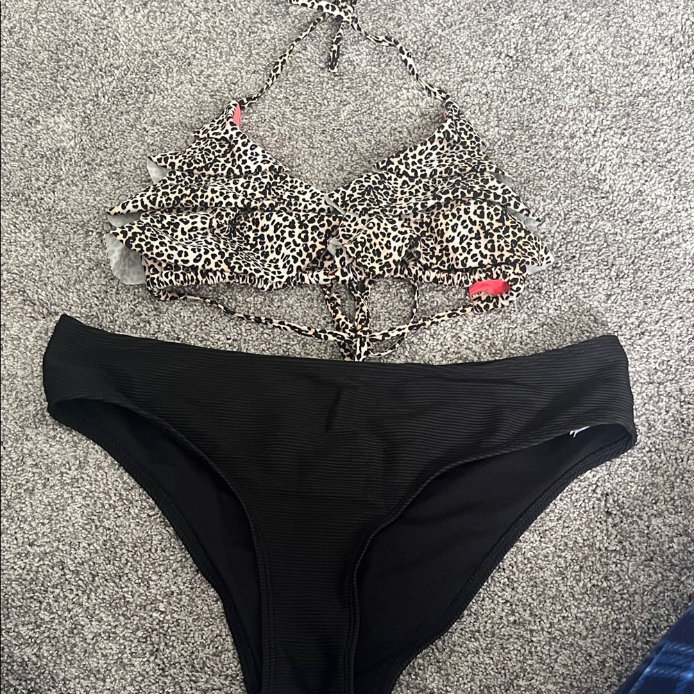 Old Navy Leopard and Black Bikini Set